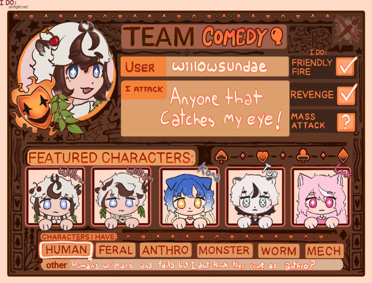 willowsund_art's tweet photo. ARTFIGHT TEAM COMEDY LETS GOO 🗣️🗣️🗣️
my user is willowsundae , I'll do as many attacks as I can! (uni is killing me so I might take some timeee) https://t.co/2OZqW0j1VK