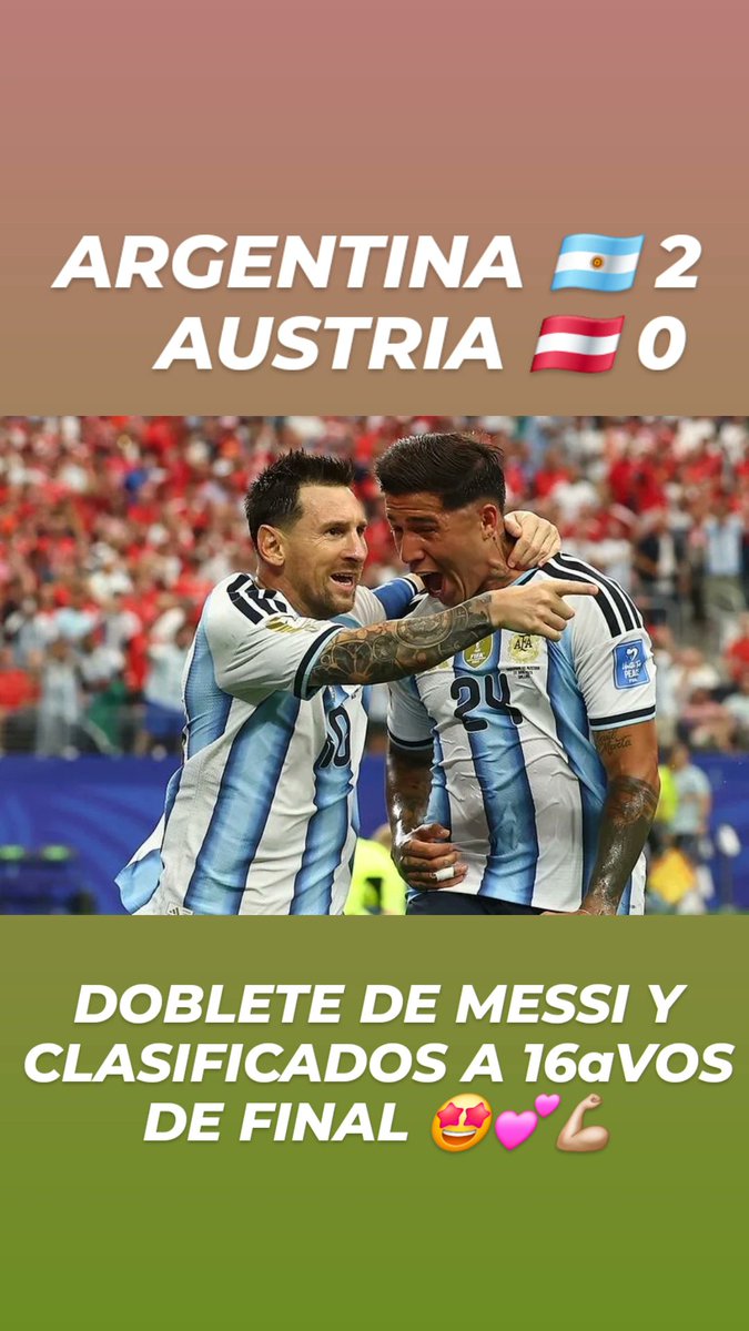 EnzoGutierrez32's tweet photo. Argentina ganó un partidazo bastante apretado contra Austria, 2 golazos de Messi para clasificar directo a los 16aVOS!!! Gran partido de Facu Medina y Thiago Almada!!! 🤩🇦🇷❣️ https://t.co/IVehTBYKbt