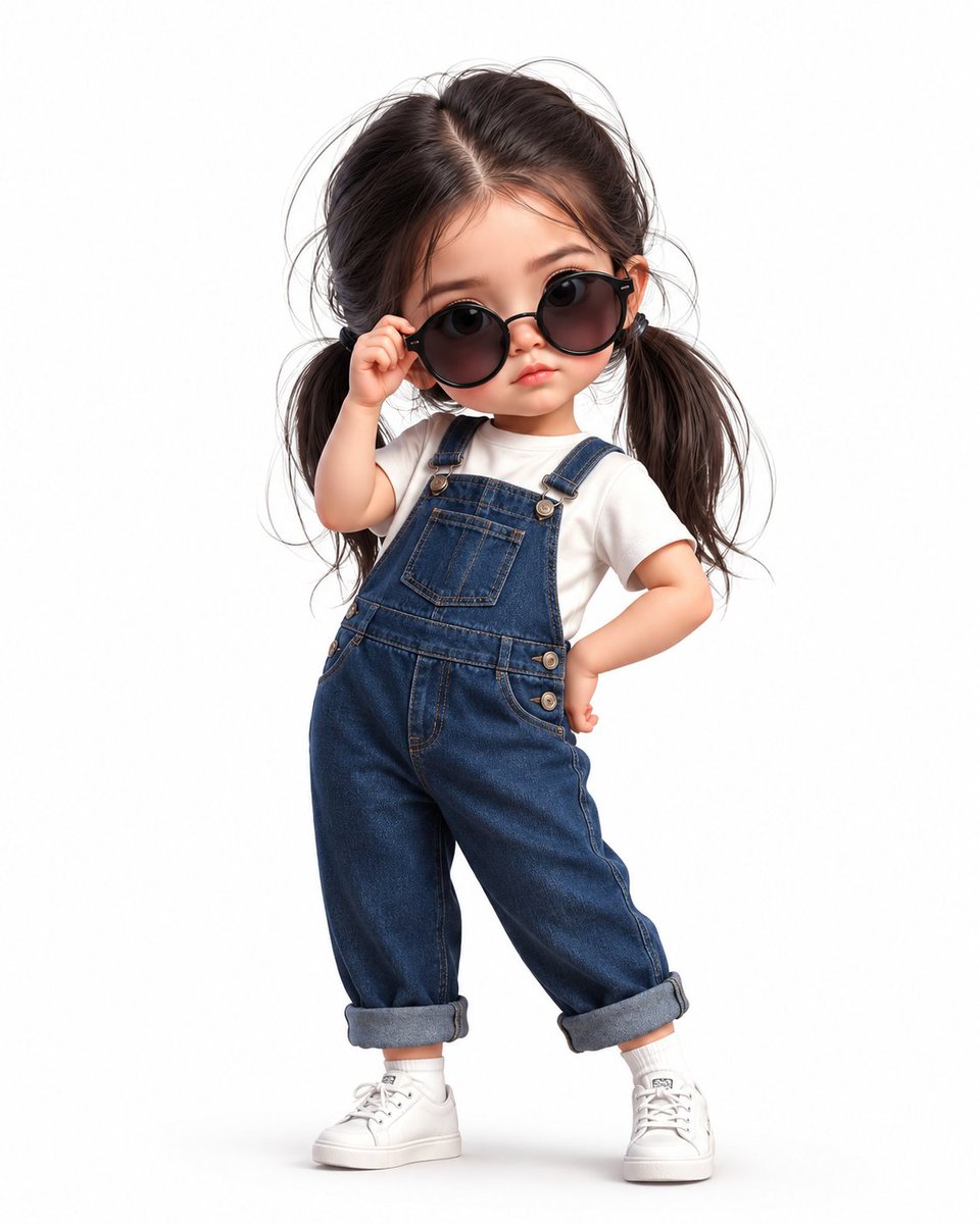 Chibi Girl in Denim Overalls