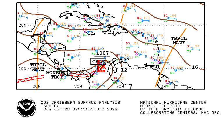 NHC_TAFB's tweet photo. 6/27 - Gale Warning remains in effect off NW Colombia. Mariners can expect strong to gale-force winds and rough to locally very rough seas in the south-central Caribbean tonight and Sun morning.
Latest marine forecast at https://t.co/26J6Uogt6o #marinewx #galewarning #Colombia https://t.co/NvAYyKNEaK