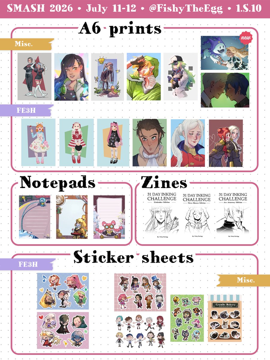 FishyTheEgg's tweet photo. I'll be making my Sydney debut at @smashcon this year! Please check out all  the stuff I'll be bringing with me :) I'll be at table 1.S.10 on the  first floor.  

#smash #smashcon #smash2026 https://t.co/OeBCqLQdEv