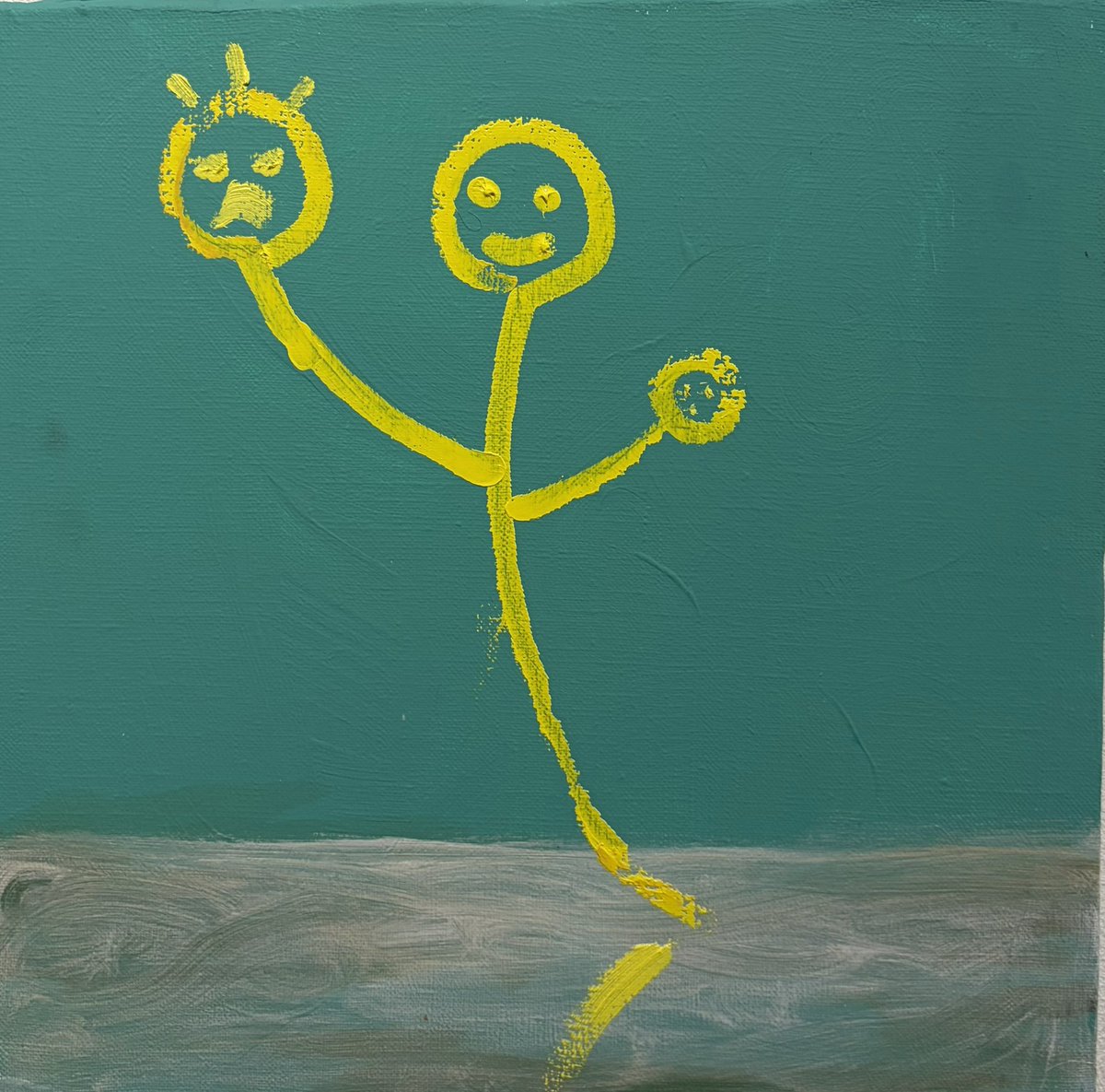 HarukaOchva's tweet photo. Title: 「幼児的描画様式の再検証」
Oil painting
(273×273mm) https://t.co/s3bauRrV4S