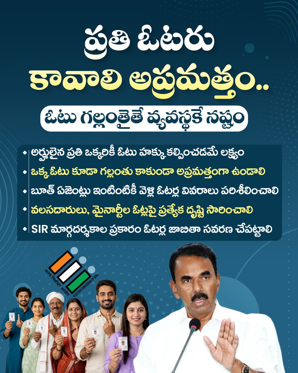 Inctelanganaupd's tweet photo. ప్రతి ఓటరు కావాలి అప్రమత్తం.. ఓటు గల్లంతైతే వ్యవస్థకే నష్టం
@TelanganaCMO @revanth_anumula @INCTelangana
@jupallyk_rao
#telanganacongressupdates #telanganacongress #RevanthReddy #JupallyKrishnaRao #VoterAwareness #TelanganaPolitics #VoteValue #EveryVoteCounts #VoterListRevision