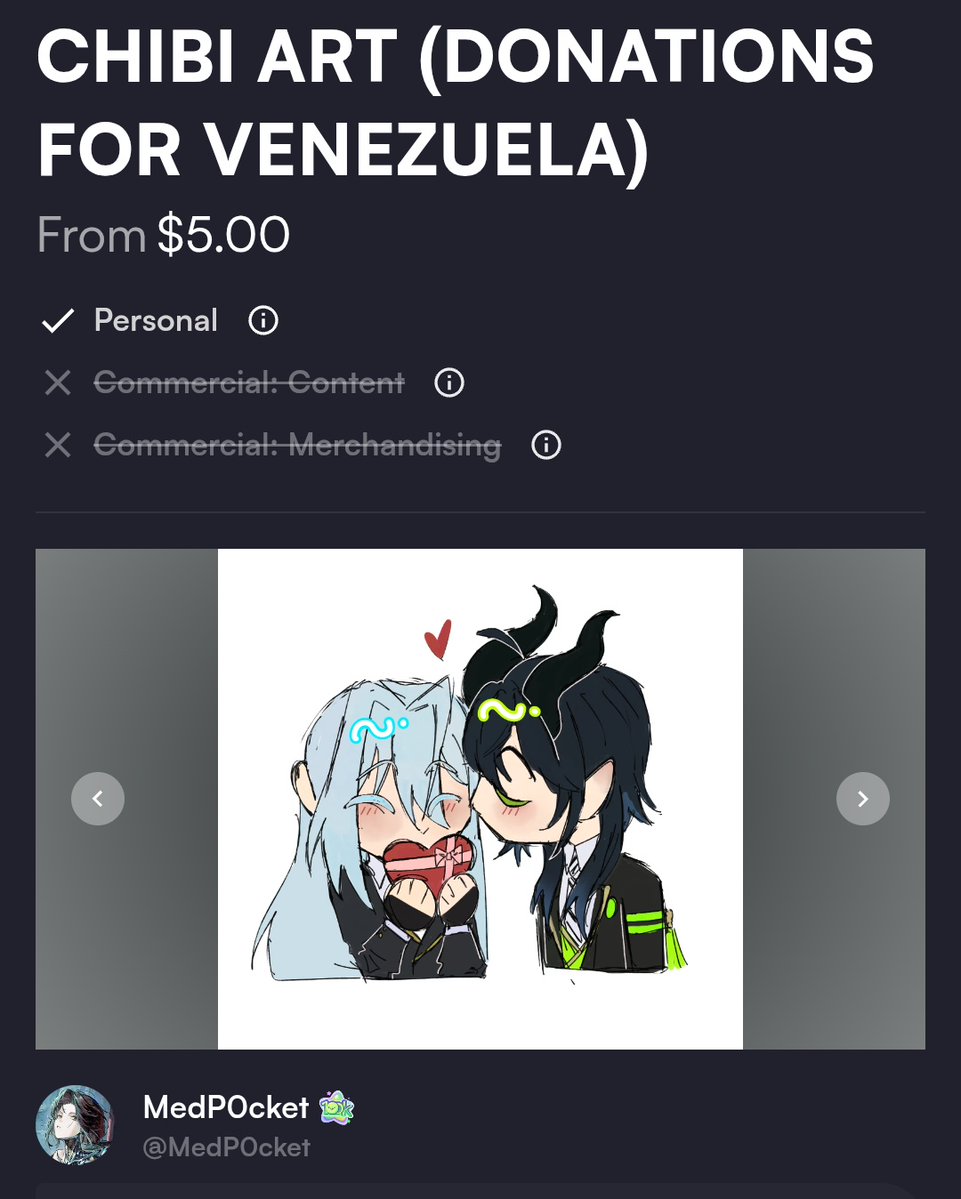 Miauheen's tweet photo. Hello! I decided to help a little bit and from now you can get a chibi art for only 5$ from which all the money will go to the Venezuelan people! I will be using the yummy donations! Proof of every single donation will be sent here, on my profile! https://t.co/uU7zwgBhEo