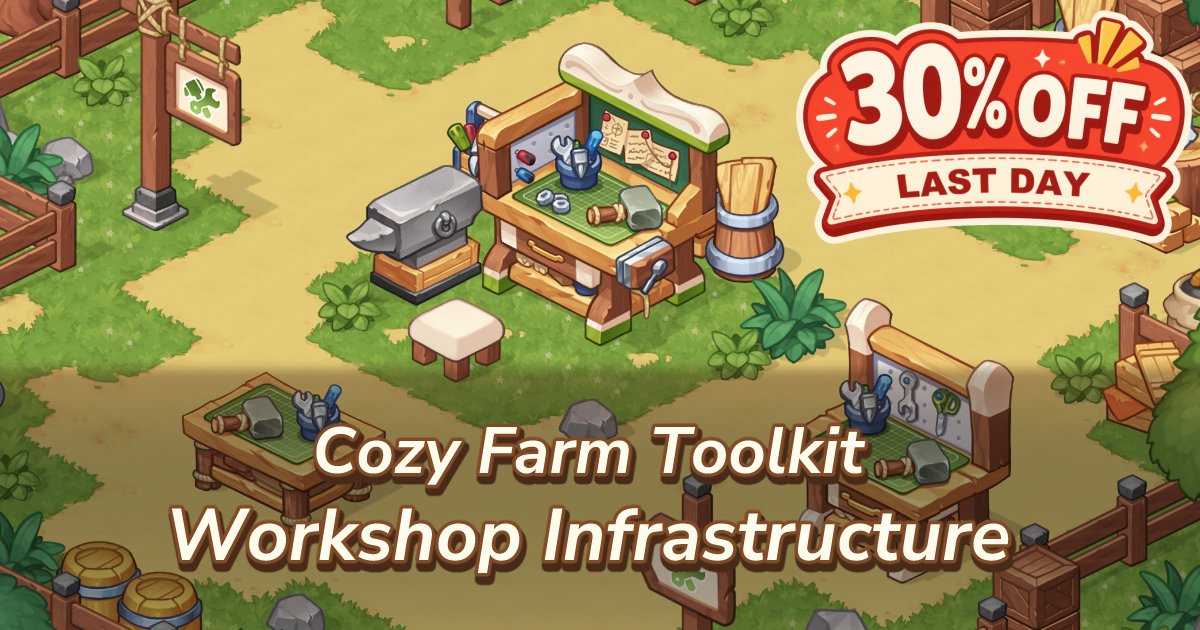UncleAshes's tweet photo. Last day for 30% off ๐ฟ
Build cozy isometric workshop scenes with modular stations, props, floor tiles, separated shadows, and Unity-ready prefabs.
https://t.co/dSgyLDlI6m
#UnityAssetStore #GameAssets https://t.co/OvPXygd1rA