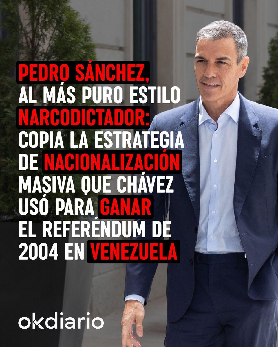okdiario's tweet photo. ‼️ Sánchez copia al narcodictador Chávez. 

📲 Más información: https://t.co/NNyCjI9xzJ https://t.co/jvueN8QchF