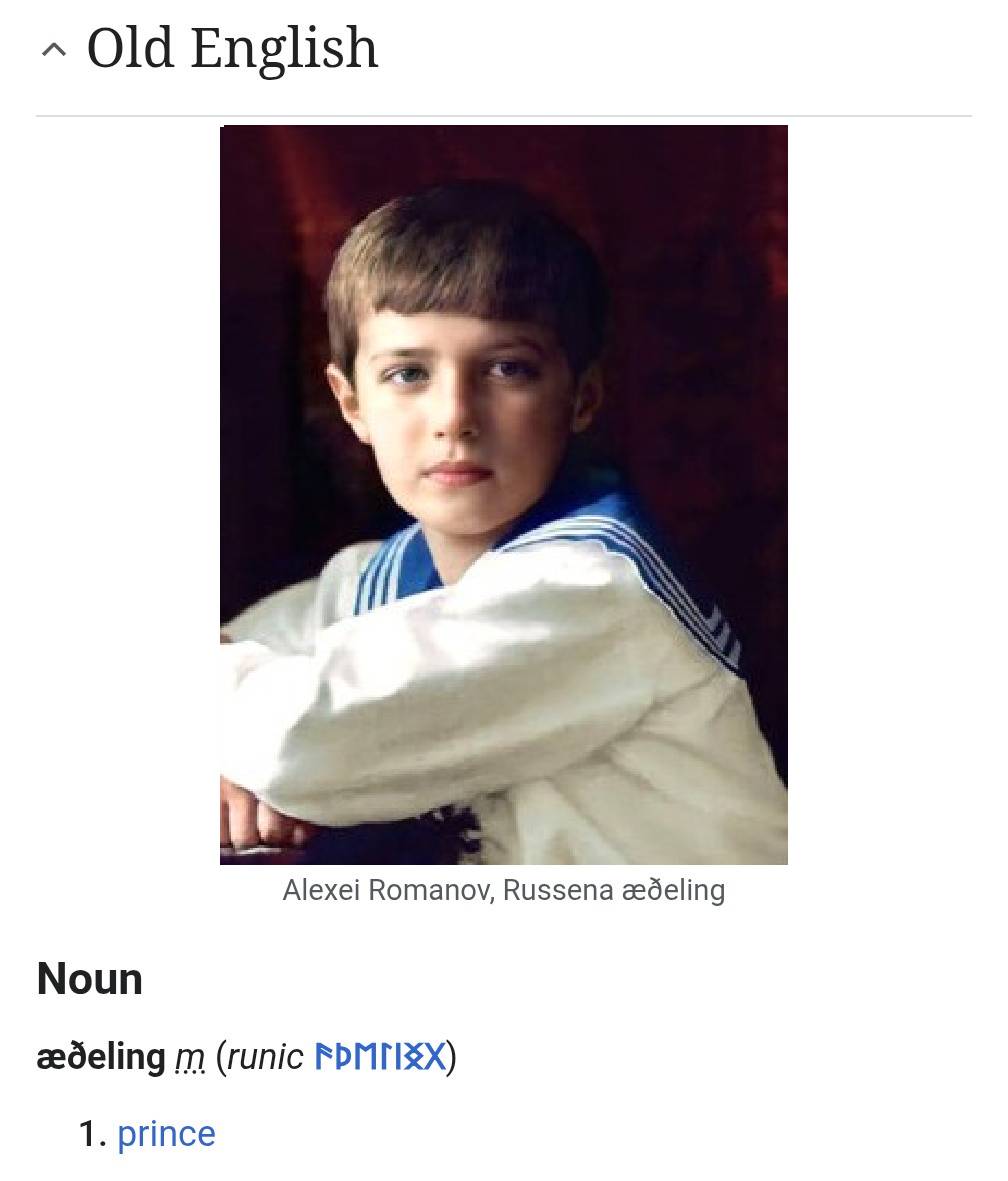 wylfcen's tweet photo. Before we took “prince” from French, the Old English word was æðeling, or ‘noble one’. Long ago, forms of this word were spoken all across Germania: Old Norse ǫðlingr, Old High German adaling, Old Saxon eđiling, Old Frisian etheling. Now every Germanic language uses the French. If æðeling had survived into Modern English, it’d be “addling,” or maybe even “atheling,” pronounced much the same as a thousand years ago.