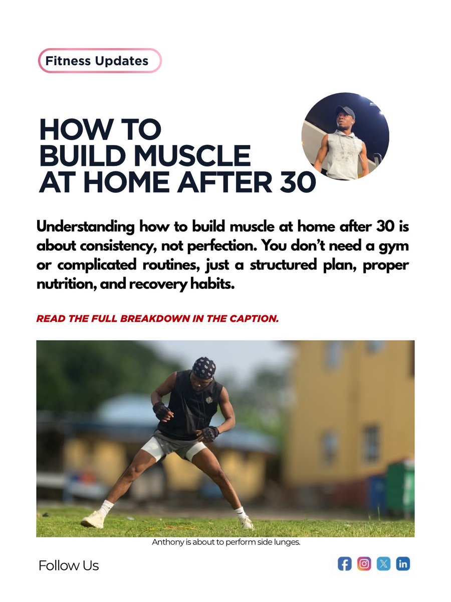 Dskulboifitness's tweet photo. Building muscle after 30 is not only possible; it’s one of the best things you can do for your long-term health, strength, and metabolism.
Read the full guide here: https://t.co/nmSjQw8lrG
#HomeWorkouts #BuildMuscleAfter30 #StrengthTraining #HealthyAging #FitnessAfter30 https://t.co/kBj3InT2Wc