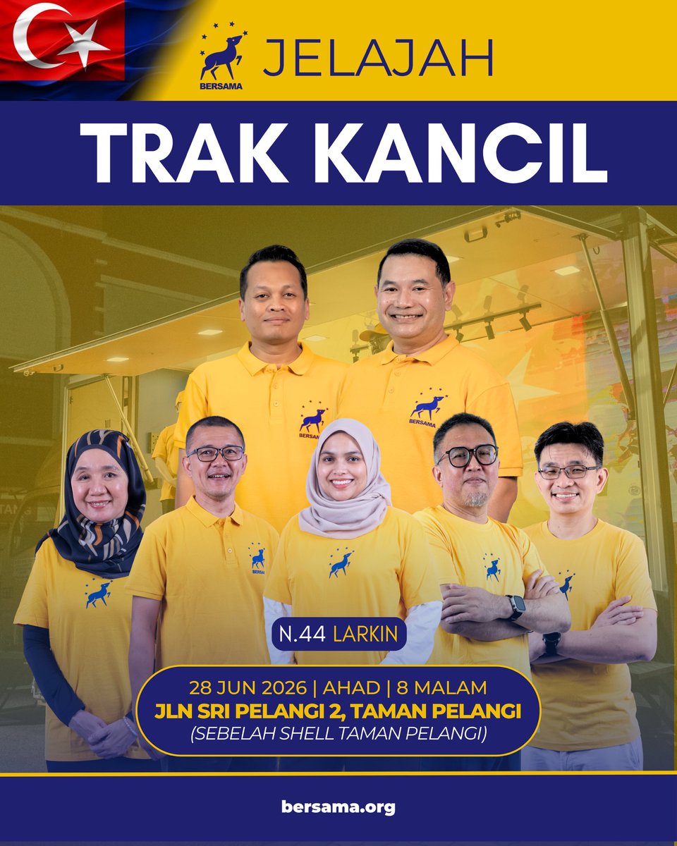 rafiziramli's tweet photo. Malam ini, kempen kita bermula.

Trak Kancil BERSAMA memulakan perjalanan PRN Johor 2026 di Taman Pelangi. 

Ceramah perdana pertama, bersama Rafizi Ramli, Nik Nazmi dan barisan calon BERSAMA Johor.

Ayuh Johor, Ayuh BERSAMA. 

Bawa keluarga. Bawa jiran. Bawa kawan-kawan. 

Malam ini kita mula sama-sama.

📍 Jln Sri Pelangi 2, Taman Pelangi (sebelah Shell Taman Pelangi)
🗓️ 28 Jun 2026, Ahad
🏠 N.44 LARKIN

#PRNJohor #BERSAMA #TrakKancil #JelajahBERSAMA