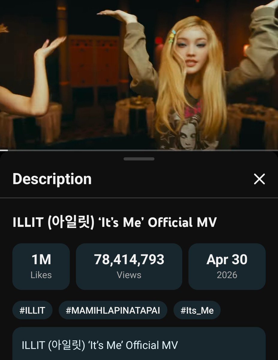 ILLITsc's tweet photo. .@ILLIT_official 'It's Me' M/V has now surpassed 1 Million likes on Youtube.

- it now marks as their 3rd M/V to reach this milestone. https://t.co/myGEXNdT0d