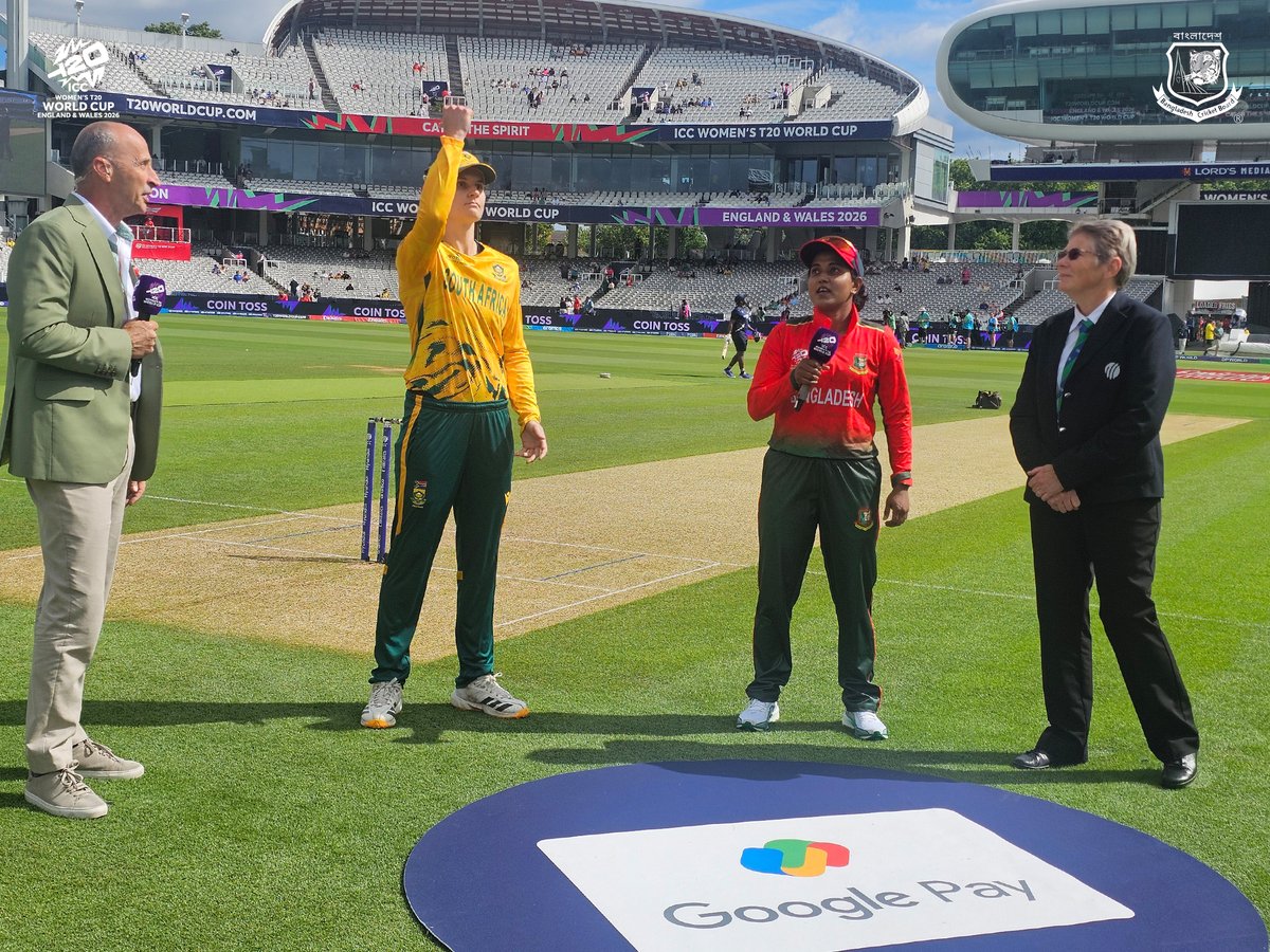 BCBtigers's tweet photo. Bangladesh Women won the toss and opted to bat first. ๐ง๐ฉ๐
Bangladesh Women vs South Africa Women
ICC Womenโs T20 World Cup England and Wales 2026
Photo credit: ICC/Getty Images
#BCB #ICC #Tigresses #T20WorldCup https://t.co/GNdYuFHUYI
