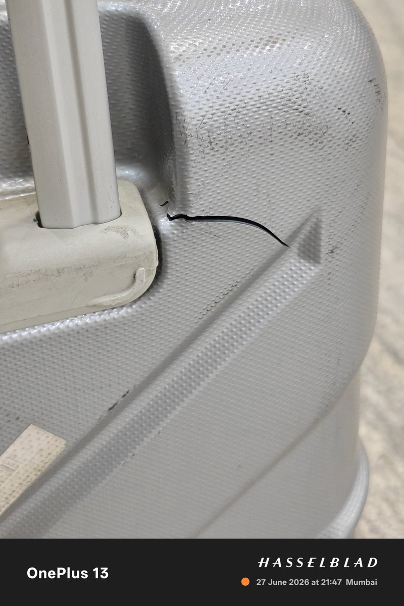 srirup_sircar's tweet photo. My luggage was delivered broken on Belt No. 4 at Mumbai T1 yesterday (27.06.26). Being told by the 6E staff Ms.Pooja, this is "normal during loading/unloading," is completely unacceptable and an irresponsible comment.
Please replace my damaged luggage asap!
@IndiGo6E @MoCA_GoI https://t.co/tkTAl7uGae