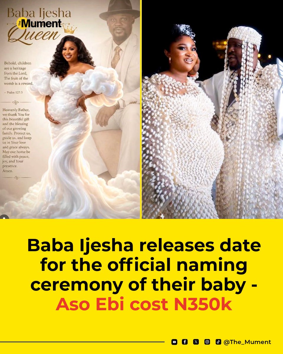 The_Mument's tweet photo. Baba Ijesha and CEO Luminee Invite Fans to Their Baby’s Naming/Christening Ceremony - Omiyinka (KAGAR) a lifetime of good health, wisdom, and abundant blessings. 

#BabaIjesha #CEOLuminee #BabyNaming #ChristeningCeremony #Congratulations #EntertainmentNews #NaijaCelebrities https://t.co/WumNZKeRwi