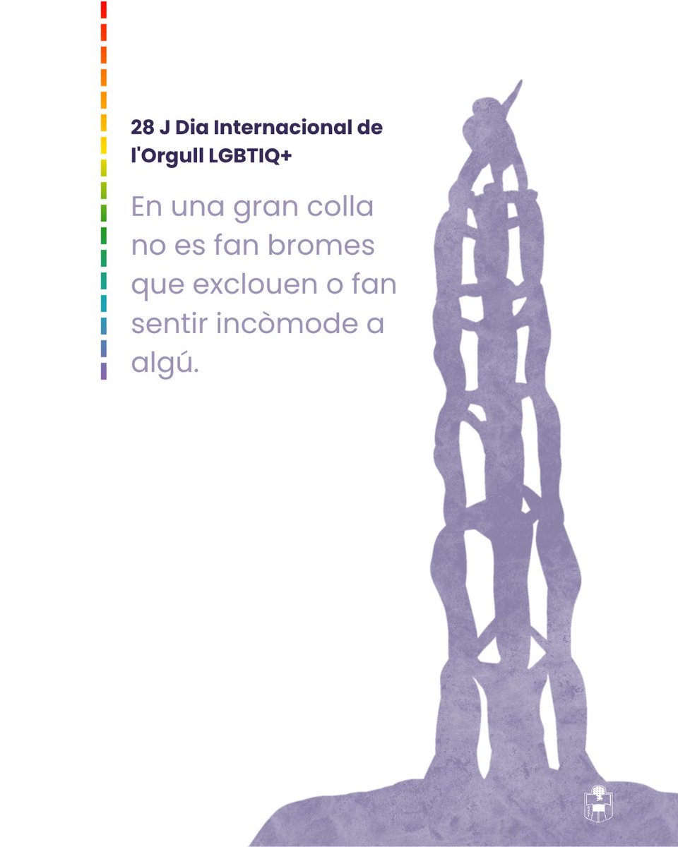 JoveDeTarragona's tweet photo. Una colla més gran és una colla més diversa, més respectuosa i més inclusiva. Avui, Dia Internacional de l’Orgull LGBTIQ+, reivindiquem que seguir creixent com a colla també és seguir creixent en valors. 

#castells https://t.co/IbwuPwZ9wC