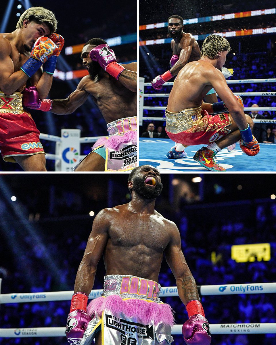 ESPNRingside's tweet photo. BOOTS KNOCKS OUT ZAYAS IN THE 7TH ROUND 😱

Boots Ennis defeats Xander Zayas by TKO to become the WBA and WBO World Junior Middleweight Champion 🔥 https://t.co/zH4nMv888J