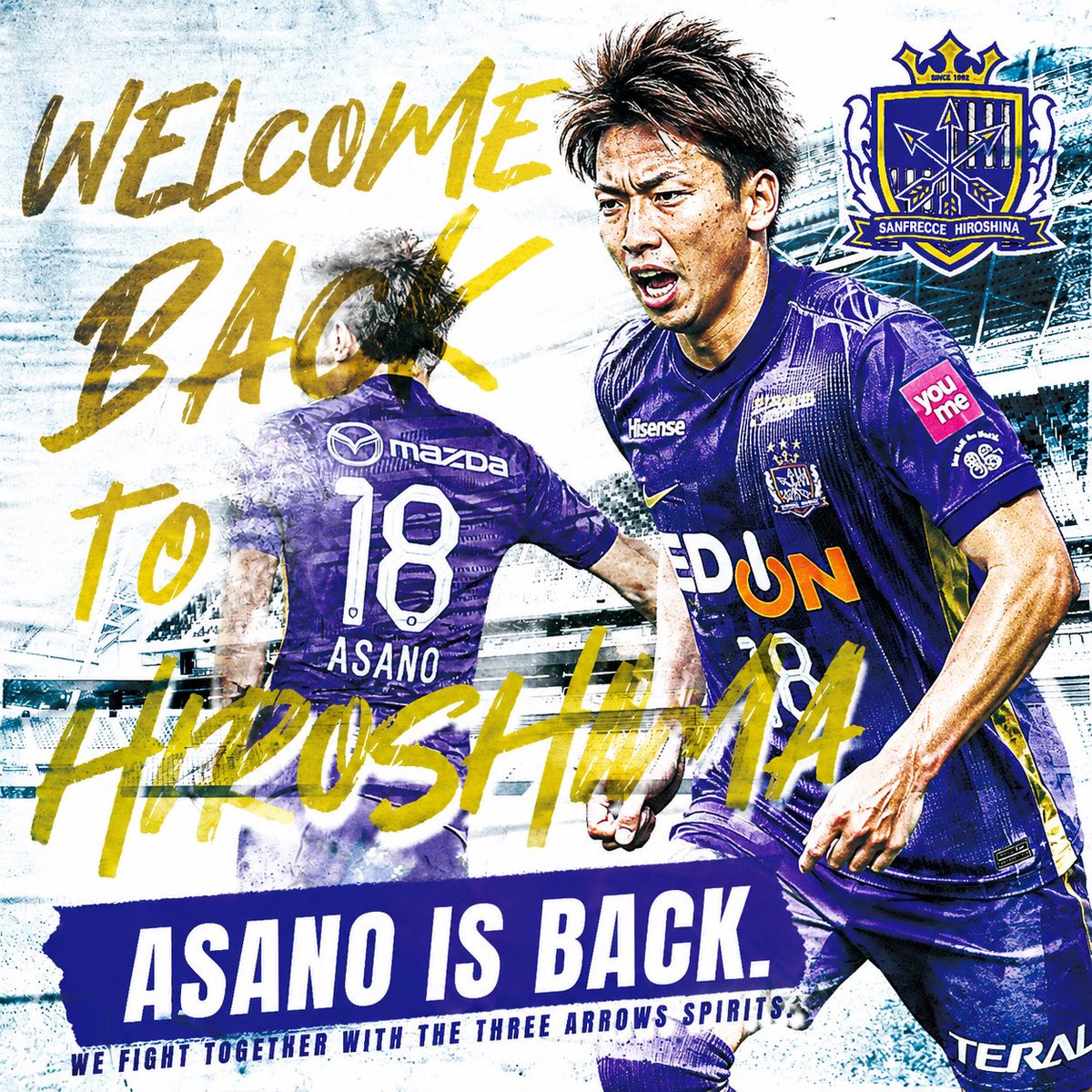 soz2rsUNF841489's tweet photo. 🟣Welcome Back to Hiroshima‼️🟣

マジョルカ（スペイン）に所属していた #浅野拓磨 選手がサンフレッチェ広島に完全移籍での加入でクラブ間合意しました✨

https://t.co/8l3kF72J6P…

タクマ、おかえり😄 https://t.co/DEXrdP7OMQ