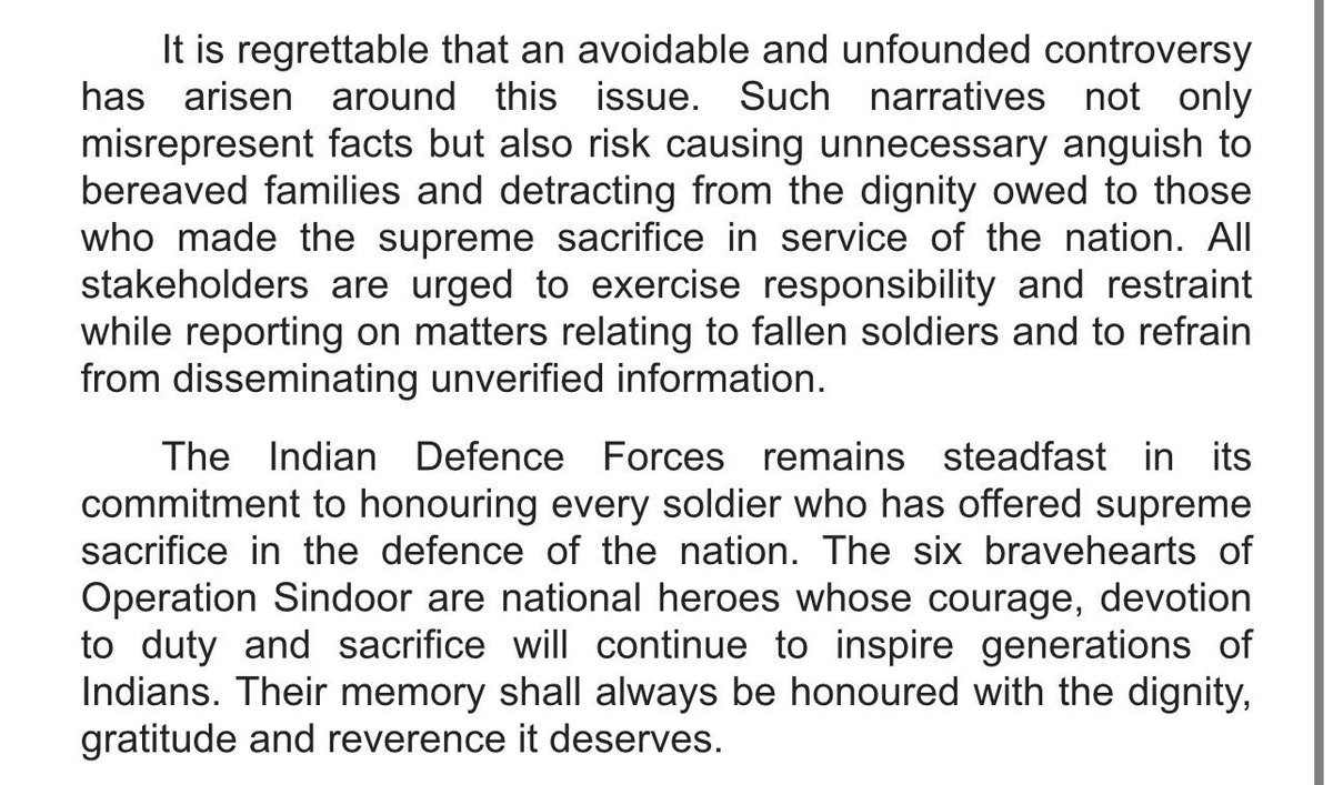 1000thingsindia's tweet photo. BREAKING 🚨

MoD statement on controversy surrounding names of military personnel killed in action in Op Sindoor: https://t.co/hfcbp5Zll1