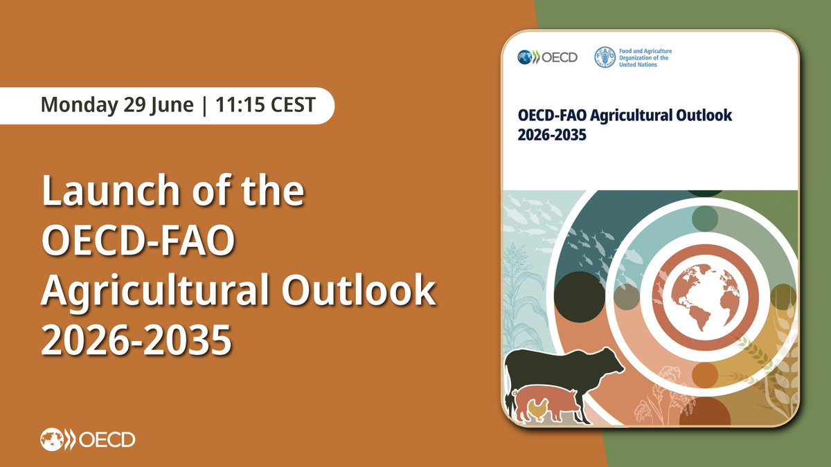 OECD's tweet photo. TOMORROW: OECD Secretary-General @MathiasCormann and @FAODG QU Dongyu will release the new #OECD-FAO #AgOutlook 29 June at 11:15 CEST.

📺Tune in live: https://t.co/uOi1oarwHE https://t.co/PPMP41he6p