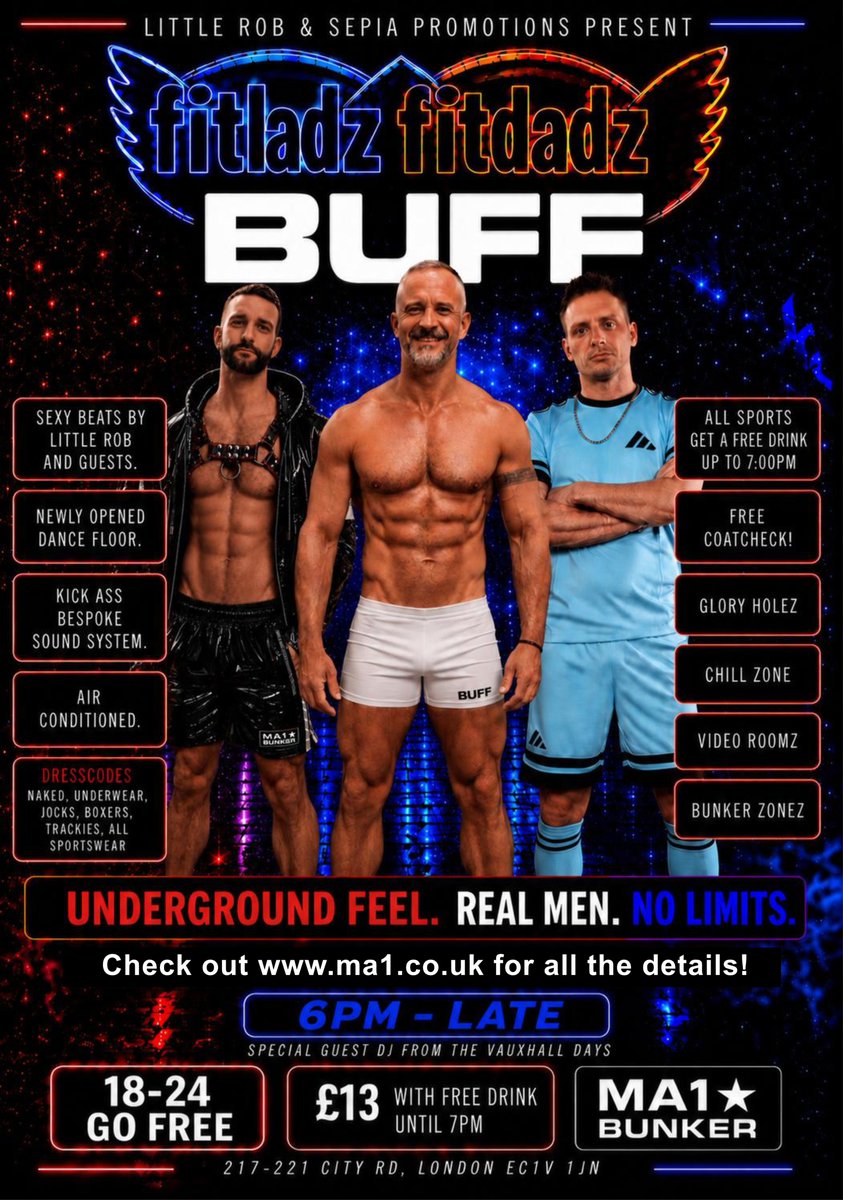 LondonBunker's tweet photo. The only thing hot in the club is the men! Full day from 2pm to Midnight of fun and frolics! We have Bate-a-Mate from 2-6 and Buff v Fitladz/Fitdadz 6-Midnight! Dresscode Applies. Men Only. 18+. Free drink up to 7pm. Free coatcheck. Air Con. https://t.co/7YHYtmmpP2 https://t.co/zuCY0Ppk1v
