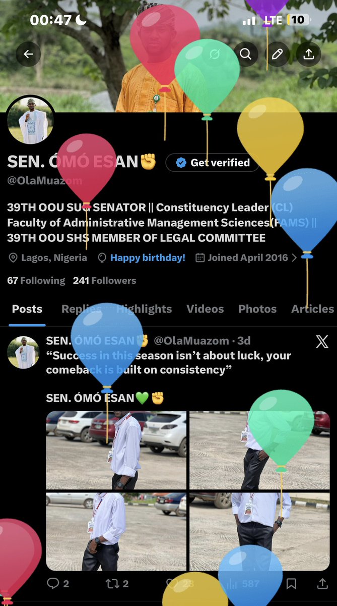 OlaMuazom's tweet photo. Happy Birthday To Me 🎉🍀 Ola-Aroyewun Muazom O (P.K.A ÓMÓ ESAN) 

Growing up, my age impact on my life went far beyond meeting my needs. My experience I’ve had led by example, teaching me the value of hard work, self-discipline, and making sacrifices for the people I love. https://t.co/wDLo90uk1m