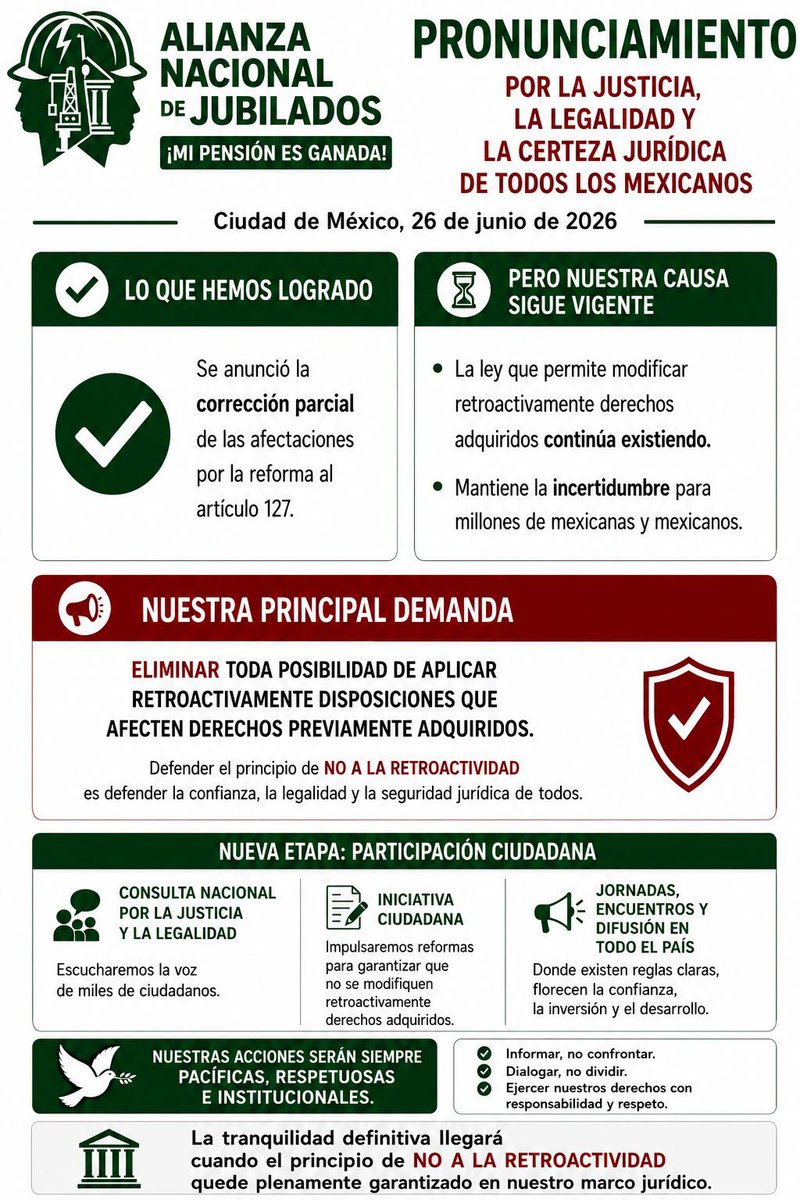 romontoyam's tweet photo. @rnjubiladoscfe 
@JubiladosCFE 
 NO A LA RETROACTIVIDAD!
HOY POR NOSOTROS, MAÑANA POR TODO EL PAÍS S! https://t.co/z2M0jNG0s8