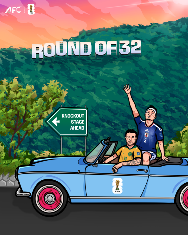 afcasiancup's tweet photo. This Way ⬅️ to the #FIFAWorldCup Knockout Stage 

🇯🇵 Samurai Blue and 🇦🇺 Socceroos continue their world adventure! https://t.co/TbZMVVBTDY