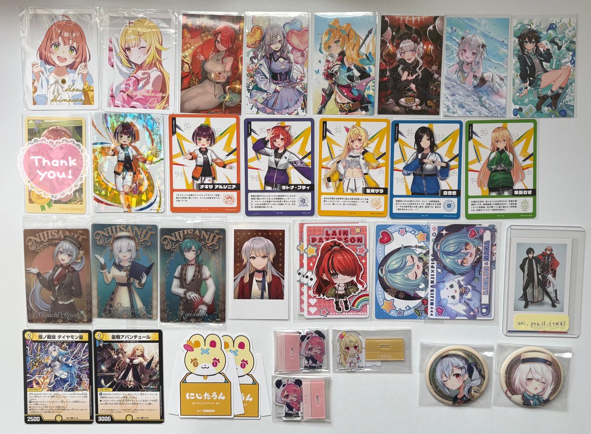 uni_pea13's tweet photo. 交換 にじさんじ VOLTACTION メタルカード つむまるマスコット　ボイスビジュアルカード 共通衣装3D ノスタルジアコレクション コレカ

譲　画像1〜4
求　画像5〜7<画像5〜7の方々の同異種

・一部お品物は求💖との交換優先
・求💖は買取可能(抱き合わせ等可能)
・求🚺は同性同士or画像3.4>2との交換 https://t.co/fWVnsQT6pT