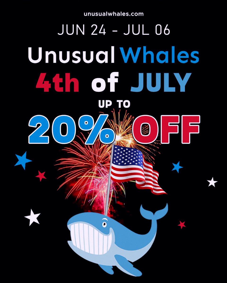 kaf0016's tweet photo. Unusual Whalesで7月4日セールやってるよ🇺🇸
最大20％オフになるみたい👀
今の相場を乗り切るためのツールを作ったんだって。

参加はこちら→ https://t.co/n2dPyBZgmz https://t.co/Hk8OdpbeYj
