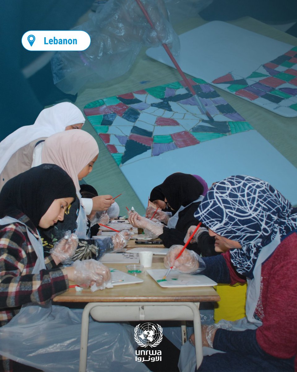 UNRWA's tweet photo. Inside our main shelter in #Lebanon, UNRWA and partners run embroidery and glass painting workshops for women and girls.

These workshops give participants skills that can help them generate small amounts of income and reduce the psychological pressures of displacement. 

#UNRWAworks