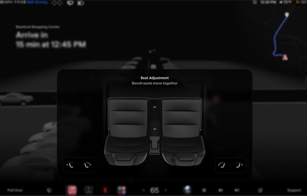 Tesla Cybercab powered seat UI screenshot