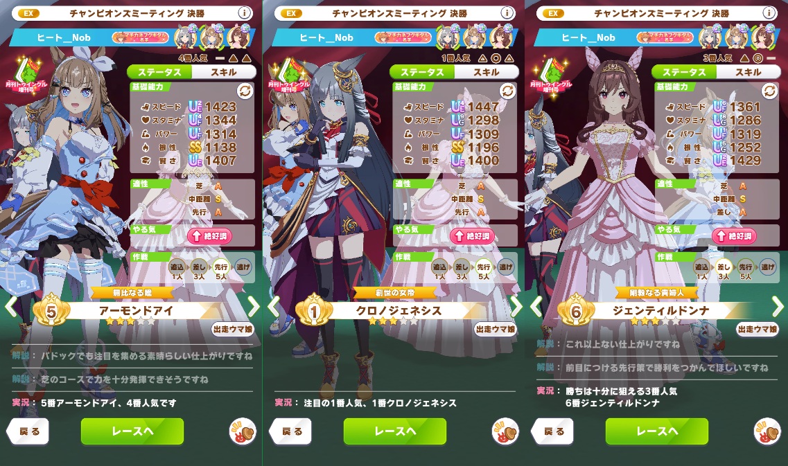 mental_fighter's tweet photo. #ウマ娘 #チャンピオンズミーティング CLASSIC(クラシック) #オープンリーグ Ａグループ決勝は、先行策のアーモンドアイが逃げ切ってゴール。前回決勝の負けを引きずらずに良かった。プレイ時間も短く、予選もかなり負けてましたが展開が味方してくれました。今回もいいレースを有難うございました。 https://t.co/4x45zjbIKv