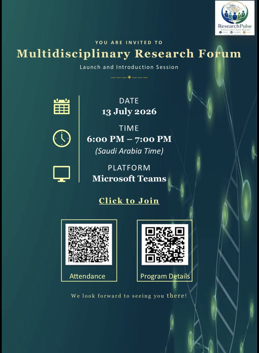 hmod76's tweet photo. اهلا بالجميع للتسجيل والحضور لتعريف بمنتدى البحث العلمي Research Pulse 
يوم 13-7-2026
الوقت 1800-1900 https://t.co/ICEQaQFXqH