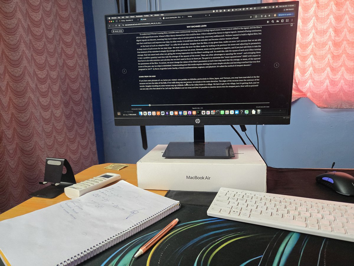 theshakthivel's tweet photo. Been attempting to read "Why machines learn" book. In 3 chapter, been facing difficulty to understand the calculus part. This is the first time seeing how importance calcus. Decided to spent some alone time to get the calculus part up in my sleeve. https://t.co/HYd4oMuq5z