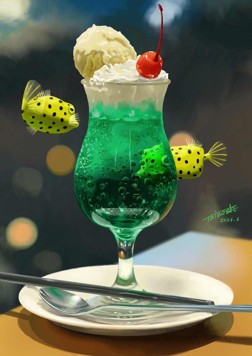 Tainosuke14's tweet photo. メロンクリームソーダを描きました
グラス越しに見えるハコフグがポイントです
↓Frescoでこの絵を描く様子はこちら↓
https://t.co/Rt5M2176qD
#AdobeFresco https://t.co/nwZ8hXH8Vr
