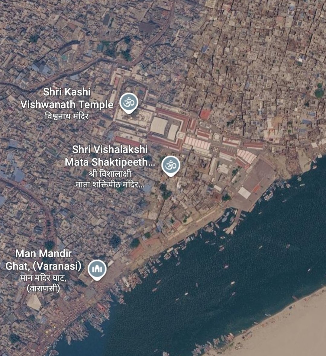 VishwaMishr's tweet photo. From "Being Shiva" (to be published soon) Chapter "Kashi Decoded" opening paragraph:–
"Among the sacred cities of the world, few possess the density of symbolism that characterizes Kashi. Most cities may be understood through their history, monuments, political significance, or economic importance. Kashi resists such reduction. It appears simultaneously as a city, a pilgrimage, a philosophy, a state of consciousness, and a civilizational memory preserved across millennia."
– @AuthorVishwa  
Image source:– Google Earth 🌎