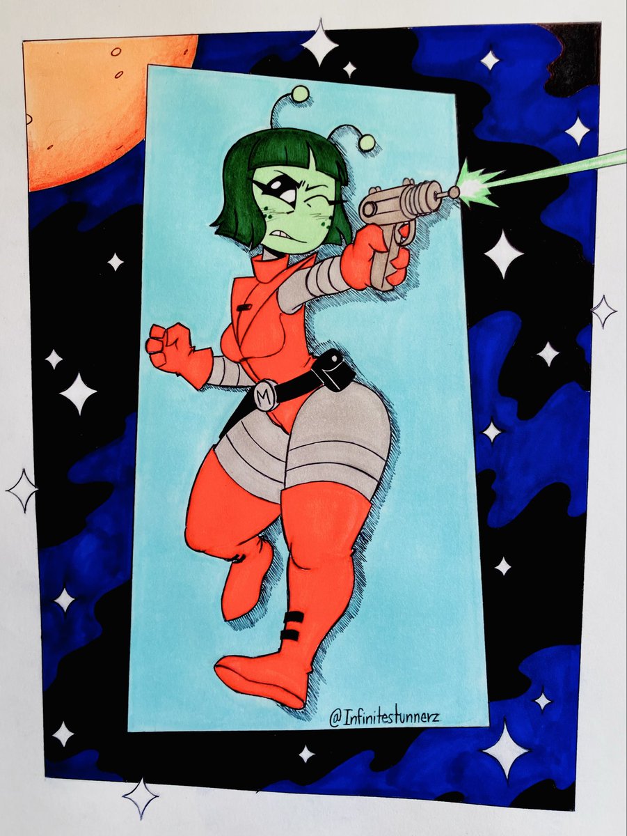 Stunnerzrevived's tweet photo. Juniper Zeepsnorp (your favorite Martian Gal) #traditionalart #oc #alien #aliengirl #juniperzeepsnorp https://t.co/vQbCnTtDjY