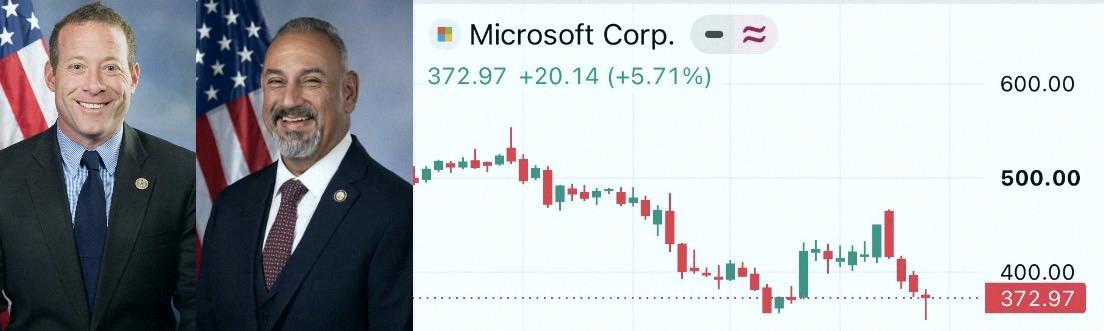 Trynabfreaky's tweet photo. So $MSFT this month:

Michael Burry is going public with bullish bets and buying calls.
Rep. Gottheimer loaded up on up to $1.5M in options.
Rep. Cisneros bought up to $100k in shares.

What do they see that we don’t? 🤔 https://t.co/FFR265VxHR