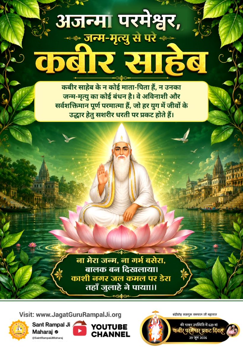 sin49262397's tweet photo. #न_मेरा_जन्म_न_गर्भ_बसेरा
ना मेरा जन्म, ना गर्भ बसेरा, बालक बन दिखलाया। काशी नगर जल कमल पर डेरा तहाँ जुलाहे ने पाया।।।
1Day Left Kabir Prakat Diwas https://t.co/XiphLwkKxT