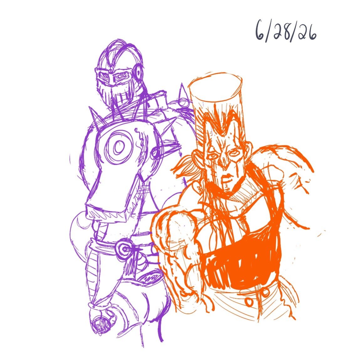 antijadyn's tweet photo. polnareff sketch I did for my youngest brother + older hol horse drawing I did for my other little brother based on official anime art 

(I have never seen more than like 2 episodes of this show ever but they asked me so I tried) https://t.co/CySIQTESHG