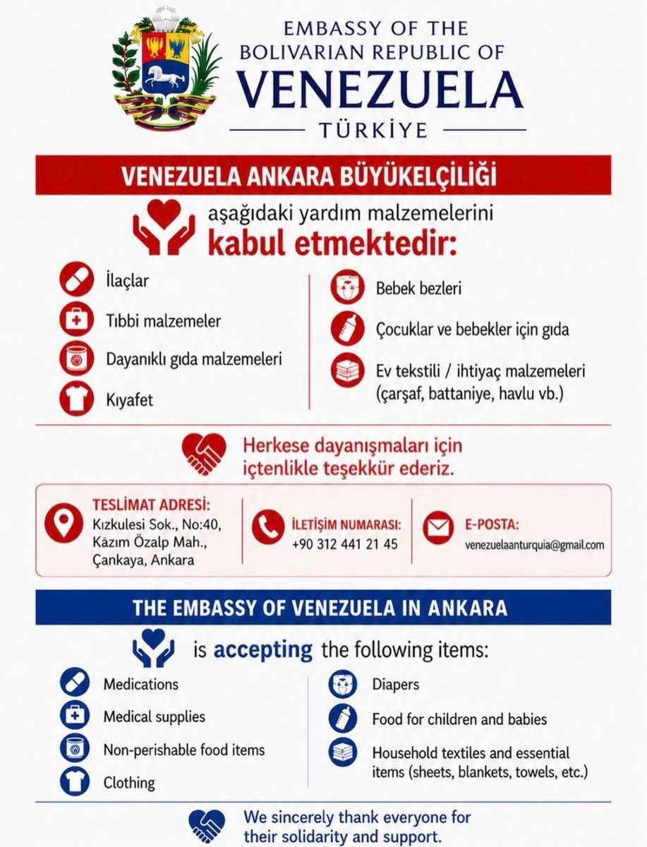 mustafaakar1071's tweet photo. Venezuela için dayanışmaya Gaziantep olarak destek oluyoruz.

Zor günlerde uzanan her yardım eli, umut olur.

#VenezuelaYardımKampanyası https://t.co/YB57TTOLMR