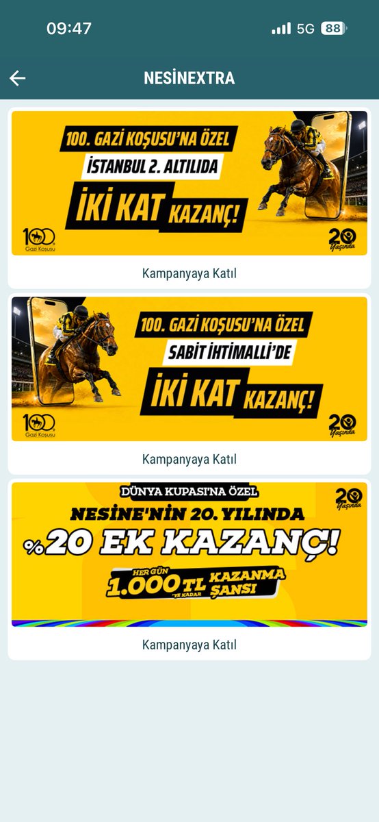 barisdusmez's tweet photo. 100. Gazi Koşusu'na özel İstanbul 2. 6’lıda İki Kat Kazanç Nesine’de sizi bekliyor. Minimum 250 TL tutarında oynadığınız kuponunuzun kazanması halinde, net kazancınız kadar 10 BİN TL’ye kadar ekstra ödül var. @Nesinecom 

Kampanyalara Katılmak İçin --> https://t.co/bxYAI9hUH8 https://t.co/d0YgVBjkP6