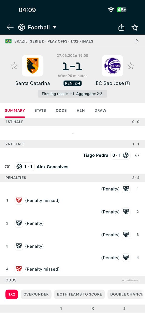 jags_2015's tweet photo. @Mrbankstips This game ended in draw at regular time and sporty still marked it as a lost game. They are still insisting that it’s a lost game and that there’s nothing they can do about it. https://t.co/H0YkuHLPr3