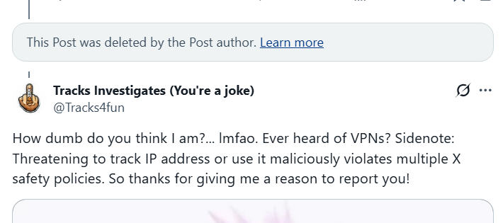 Tracks4fun's tweet photo. Awee, little miss Bella deleted her tweet to me about IP addresses. lmfaooooo. https://t.co/FhVQP9zQcT