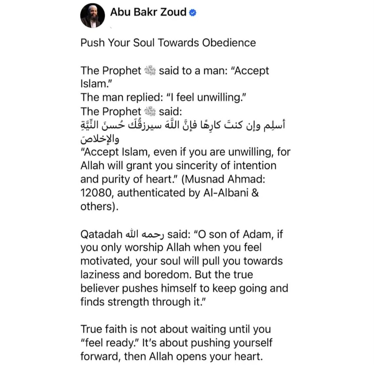 ManhajAsSunnah's tweet photo. What if the salah you forced yourself to pray today, becomes the reason Allah forgives your past?

What if the act of obedience your nafs hated becomes the deed that tips your scale on the Day of Judgment?

Don't wait until your heart changes. Obey Allah &amp; ask Him to change your+ https://t.co/CVz72w7LcJ