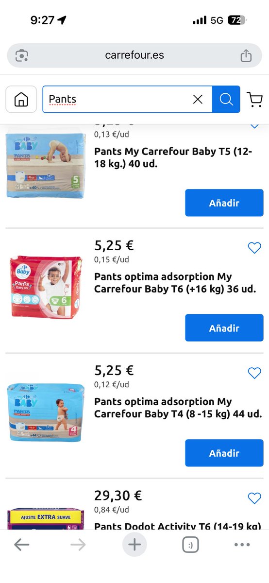 peQe_89's tweet photo. Hola @CarrefourES me explicáis esta diferencia? Una cosa es una diferencia de 0,10-0,20 céntimos. Mismo pañal mismo paquete uno es en tienda física (Lleida) 8,05 y el otro en vuestra web 5,25. Y pasado por el lector de precios por si estaba mal la etiqueta pero no https://t.co/3ngM30Jvtp