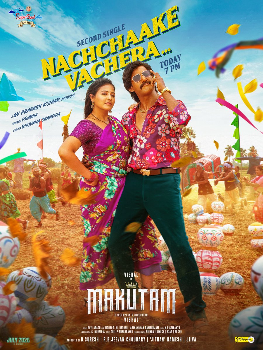 gvpkwav's tweet photo. Nachchunnu oru ‘Nachindhi Machaane’ from 7 pm today💥

Beat your Sunday blues with a pulsating dance number 💃 

@VishalKOfficial @yoursanjali 

#DirectorVishal #Vishal #GVPrakash #SGF99

A @gvprakash Musical! 🎼

@SuperGoodFilms_ @officialdushara 
@dhilipaction @MagudamOfficial

#Magudam 👑 #Makutam