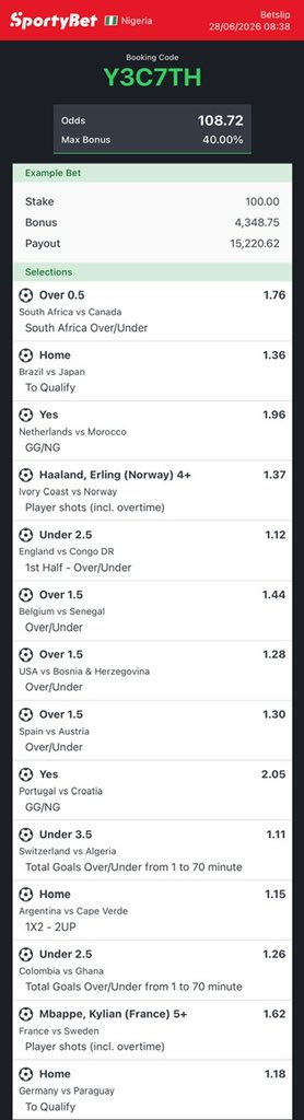 lizzyAnthony20's tweet photo. Knock Out Stage World Cup 

Y3C7TH
#Sportybetcodehub #Sportybet https://t.co/6OSb6B8bCg