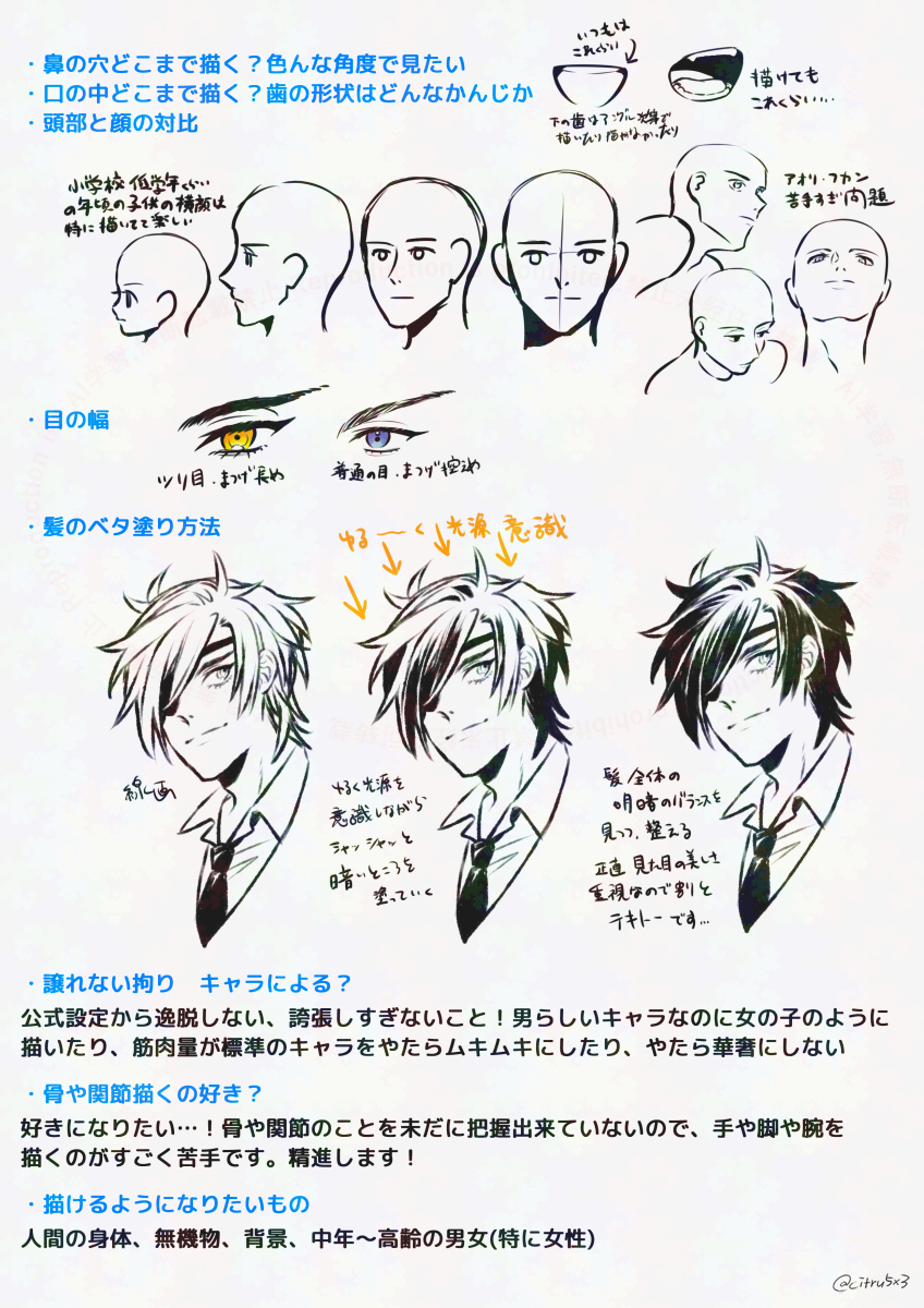citru5x3's tweet photo. 以前フォロワさんから頂いていたお絵描きの質問に僭越ながら回答させて頂きました🙇‍♂️
こういうの初めてで緊張したけど光栄です、精進します…！ https://t.co/HcAjmO0XEG
