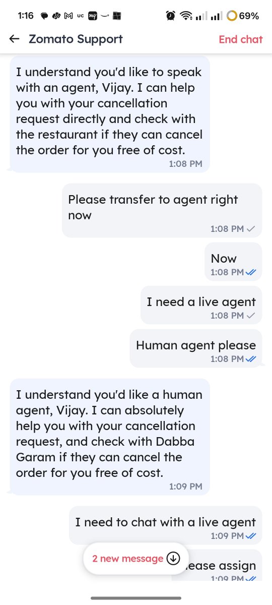 GuysWorldIndia's tweet photo. @zomato
@zomatocare @Zomato_india @deepigoyal
 Order Id. 8281649323
Customer care chat. Want to chat with a Human Live Agent. Your chat bot will just not allow will not transfer. Issue not listed so can't select. Very frustrating customer experience #zomato https://t.co/sXKdmO7WYU
