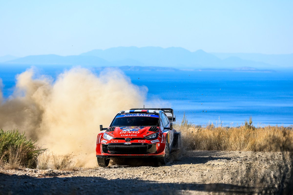 OfficialWRC's tweet photo. Ogier leads the rally by just 1.3 seconds 🤯 
Two stages to go! 👊

Live Updates 👉 https://t.co/E9DO6rGpAe
Live Stream 👉 https://t.co/bVNpLD93Wo

#WRC | #AcropolisRally 🇬🇷 https://t.co/W1abyCgq3A